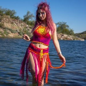 Warm tones crochet crop top ( crochet top ) pink yellow orange maroon